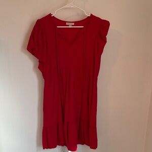 Flowy Red Women's V-Neck Tunic Dress - Knox Rose